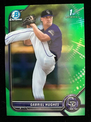 2022 Bowman Draft Chrome GABRIEL HUGHES 1st Rookie GREEN REFRACTOR #79/99 RC SP - Image 1 of 3