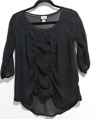 Blusa Mossimo Mujer-Pequeña/Pequeña Linda Negra Sin Cuello Cuello Redondo, Manga 1/4 Foto 1 de 4
