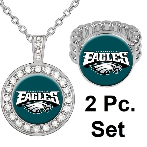 Philadelphia Eagles Gift Set Womens 925 Sterling Silver Necklace With Ring D2D18 Cover