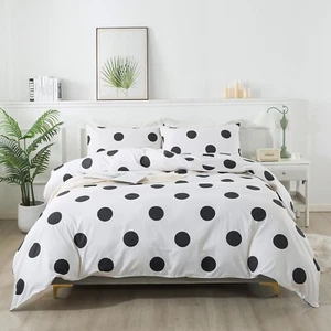 Lemfux 100% Cotton Polka Dot Black and White Duvet Cover Set, Twin Size, 3Pcs - Picture 1 of 8