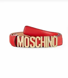 NIB Moschino Logo Red Leather Belt Size 90 Cm Large - Picture 1 of 3