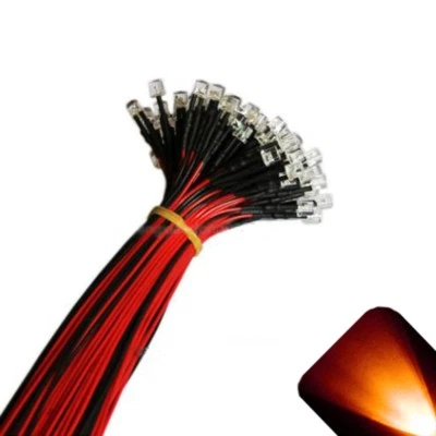 100 x 12v 3mm Flat Top Pre Wired Orange Amber LED Wide Angle 14v 15v Prewired RV - Image 1 of 2