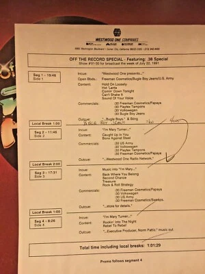 RADIO SHOW : OFF THE RECORD WITH  MARY TURNER! 7/22/91 .38 SPECIAL 13 TUNES - Image 1 of 2