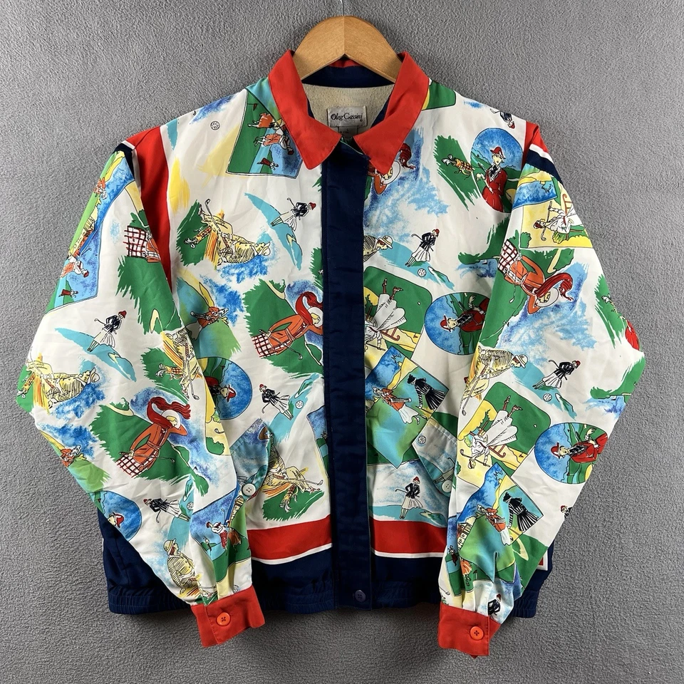 Vintage Oleg Cassini Windbreaker Jacket Adult Large Golf Novelty Print Old Money - Image 1 of 4