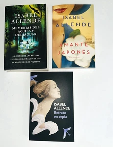 Isabel Allende Spanish Language 3 books Amante Japones, Retra en Sepia Memoria - Picture 1 of 7