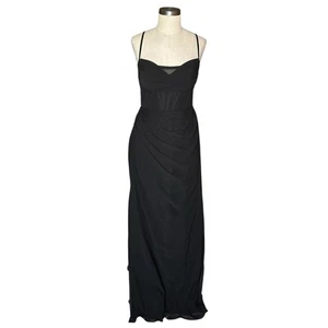 AZAZIE X KENDALL + KYLIE Black Corseted Chiffon Column Maxi Dress Women's A8 NWT - Picture 1 of 11