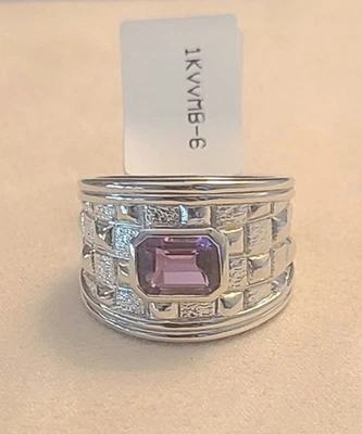Anillo Judith Ripka Octágono Amatista Rodio Chapado Sobre Plata de Ley Talla 6 Foto 1 de 3