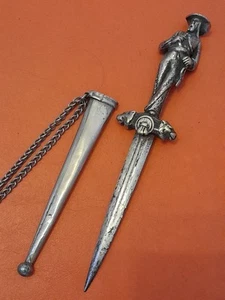 antique French XIXc Small Romantic Dagger Nickel Plated Bronze musketeer Handle - Picture 1 of 14