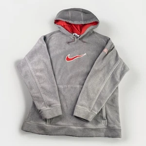 VINTAGE Nike Gray Fleece Hoodie Big Swoosh Logo, Y2k/ 90’s Style, Men’s Size L - Picture 1 of 15