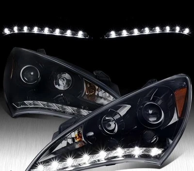 Fit For Hyundai Genesis Coupe 2010-2012 LED Strip Projector Headlights Black Smo Foto 1 de 4