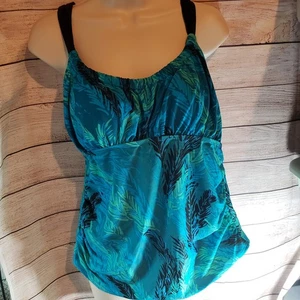 Xhilaration Size 2 Womens Tankini Multicolor Ruched Sides Gathered Front Blues - Picture 1 of 7