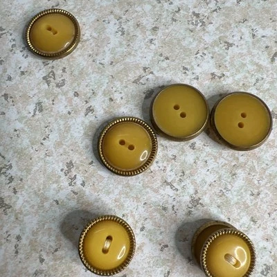 8 Dandelion Yellow Glass Buttons With Goldstone Metal Trim 2 Sizes Vintage Retro - Image 1 of 4