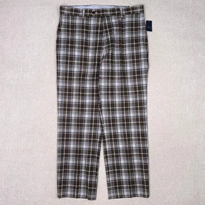 NUOVO Brooks Brothers pantaloni a quadri misto lino uomo 36x30 relaxed marrone tartan nuovo con etichette - Foto 1 di 9