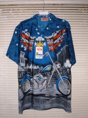 CAMISA HAWAIANA NUEVA CON ETIQUETAS MALIBU DREAMS MOTO #5 EAGLE CHOPPER talla L o S Foto 1 de 3