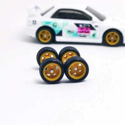 R157 Hotwheels 1/64 Real 骑手# Yellow Star 10 毫米长橡胶车轮 — 第 1/4 张图片