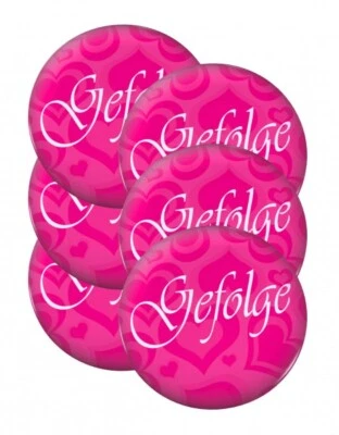 6 Ansteck Button Junggesellinenabschied GEFOLGE Ø 5,6 cm Anstecker Ansteckbutton - Bild 1 von 2