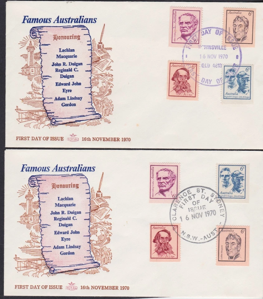 Australia 1970 Famous Australians Booklet ROYAL FDC Eyre Macquarie Duigan Gordon - Image 1 of 1