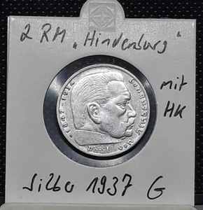2 Reichsmark "Hindenburg" 1937 G, Silber, mit HK - Bild 1 von 2