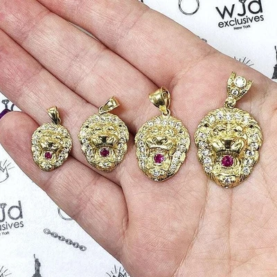 10K Gold Ruby & Stone Lion Face Pendant 0.79" - 1.38" - Image 1 of 4