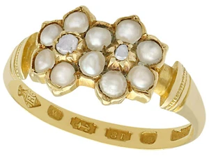 Antique Pearl and Diamond, 18k Yellow Gold Dress Ring - Picture 1 of 9