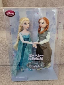 Disney Store Frozen Ice Skating Elsa Anna 2 Doll Princess Queen Sisters Gift Set - Picture 1 of 6