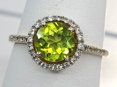 Anillo de compromiso Michelle Albala oro 925 sobre plata peridoto pavimentado halo talla 7 Foto 1 de 4