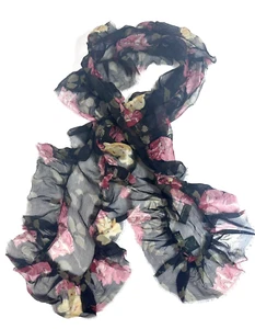 LAUREN Ralph Lauren Seidenschal mit Blumenmuster und Rüschen - schwarz neu mit Etikett - Bild 1 von 6