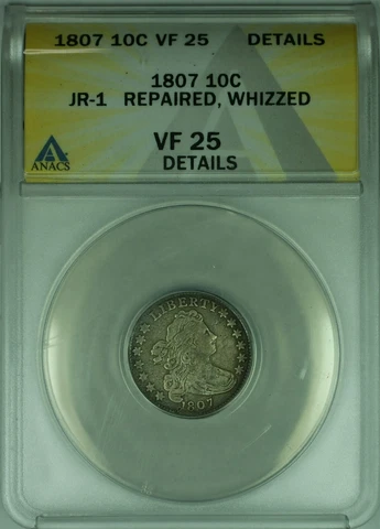 1807 Draped Bust Silver Dime 10c, ANACS F-15 Details JR-1 Variety Cover