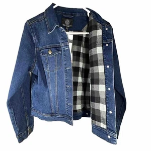 NWT Women’s Large Women Denim Jacket Black Buffalo Check Lines 44 Degree North - Picture 1 of 9