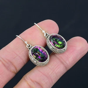 Beautiful Mystic Topaz Gemstone Solid 925 Sterling Silver Earring Jewelry E-1001 - Picture 1 of 4