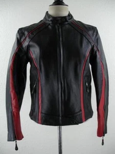 Women's M HOT Leathers Black Red Leather Motorcycle Jacket Cafe Racer Biker Moto - Picture 1 of 20