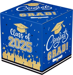 Graduation Card Box 2025 - Congrats Grad Card Boxes Holder, Blue and Gold Class - Picture 1 of 12