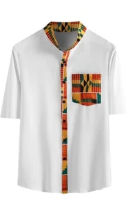 Summer Tops for Men 2024 Aztec Geometric Graphic Print Shirts with Pocket M - Picture 1 of 2