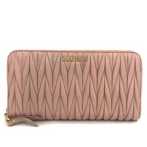 MIU MIU Logo Gather Leather Zip Around Long Wallet Pink/2BD1412 - Picture 1 of 8