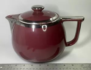 Vintage HALL’s Superior Quality Kitchenware, Maroon And Silver Coffee/Tea Pot Lg - Picture 1 of 8