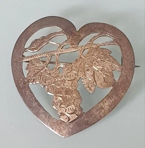 Broche antiguo Art Nouveau "CORAZÓN Y UVAS" de plata auténtica - Imagen 1 de 4