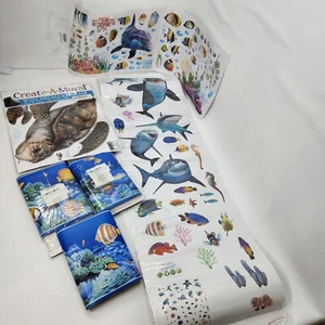 Ocean Life Wall Decals Shark Whale Turtle Dolphin Fish Peel & Stick Wall Set - Picture 1 of 9