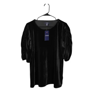 Chaps Ralph Lauren Womens Blouse Black Velvet Stretch Holiday Preppy Top XXL NWT - Picture 1 of 9