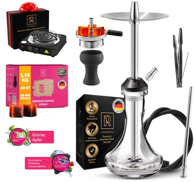 Shisha Set Komplett Edelstahl Wasserpfeife klein Kohleanzünder Kohle Dampfsteine - Bild 1 von 4