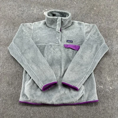 Pulôver Patagonia Feminino Pequeno Cinza Suéter Lã Fuzzy 1/4 Snap Poliéster - Imagem 1 de 4