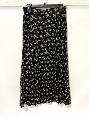 Expressions 90s Romantic Black Floral Cottagecore Boho Skirt Size M Maxi A-line - Image 1 of 4