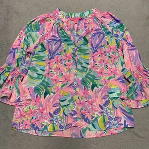 Lilly Pulitzer Dakota Top XS Floral It Was All A dream Colorful Ruffle Sleeve - Bild 1 von 8