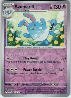 Pokemon Azumarill 065/162 SV05: Temporal Forces Common Reverse Holo Near Mint - Image 1 of 2