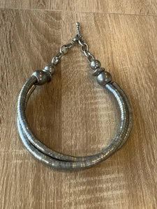 Silvertone Double Collar Statement Adjustable Necklace ~ 50cm - Picture 1 of 4