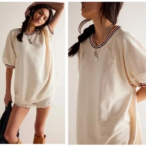 FREE PEOPLE We The Free It's Official Pullover Ivory Combo Sz L {2C28} - Picture 1 of 5