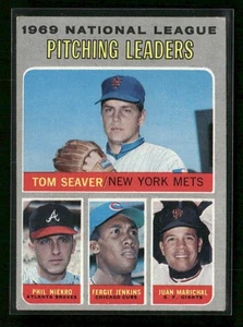 1970 Topps 1969 N.L. Pitching Leaders #69 Seaver, Niekro, Jenkins, Marichal - Bild 1 von 2