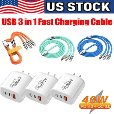 Cable de carga rápida 3 en 1 cable cargador de teléfono celular para iPhone tipo C micro LOTE Foto 1 de 4