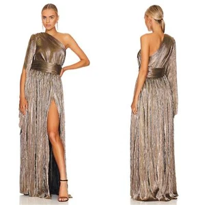 Bronx and Banco Florence One Shoulder Gold Pleated Maxi Dress Size XS - Picture 1 of 8