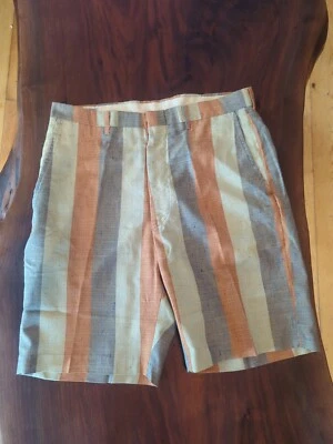 Vintage 60's Shorts 30" Waist Men's Stripe Prest 4 Life Slax Orange Gr RETRO MCM - Image 1 of 4