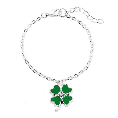 Bracciale Quadrifoglio Verde Argento con ciondolo Portafortuna catena Uomo Donna - Immagine 1 di 4